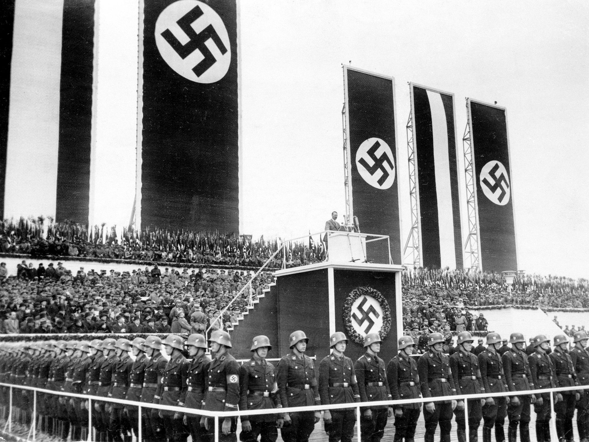 Adolf Hitler gives a speech in Berlin's Tempelhof field for May Day